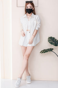 【T2150】高品质韩式宽松版线条翻领衬衫长袖上衣，有口袋❤❤ 【B-R1-C5】