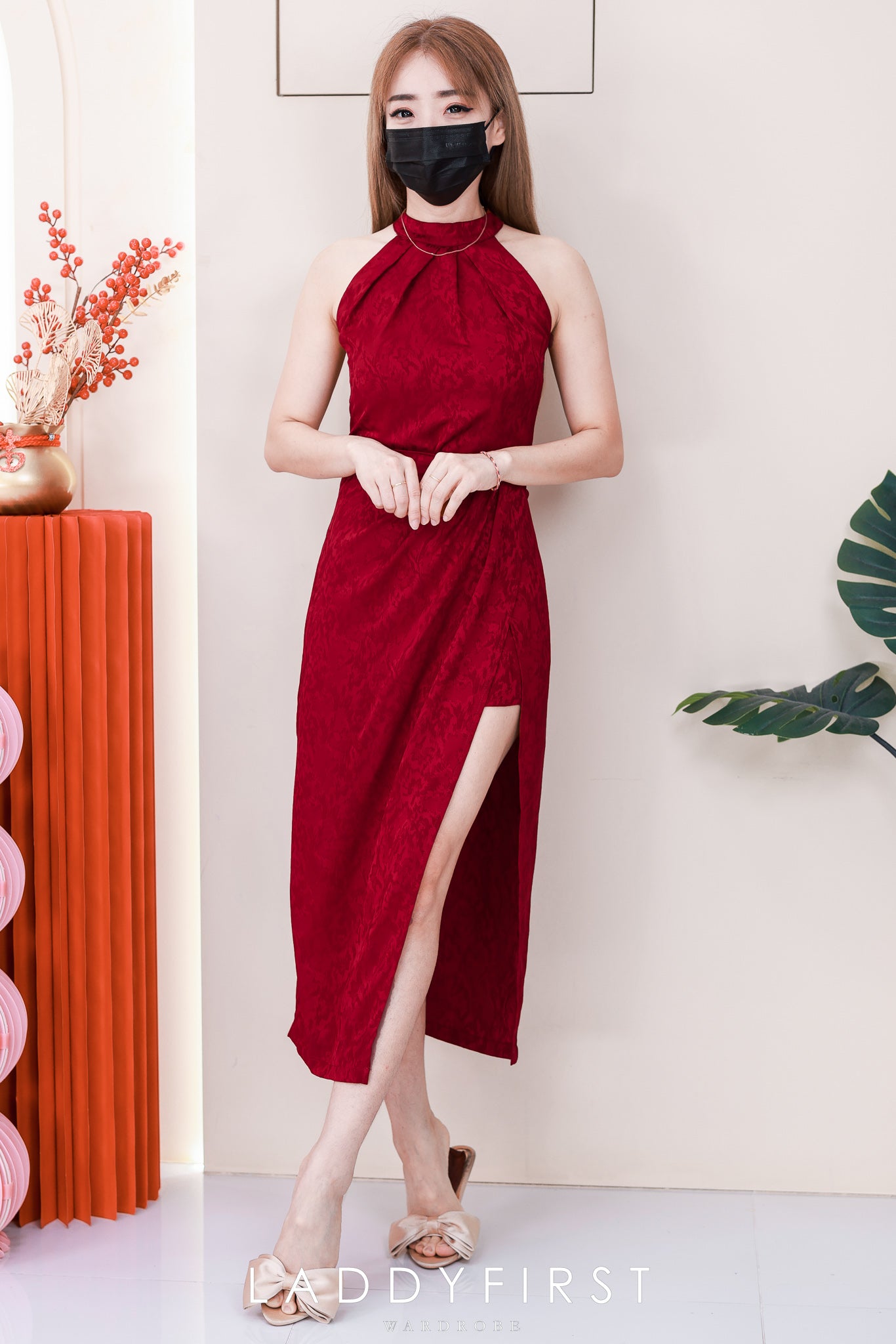 【SS16960】高品质两件式高级感新中式缎面旗袍套装 CUT IN无袖旗袍上衣➕开叉边设计高腰裙子 ❤️❤️8