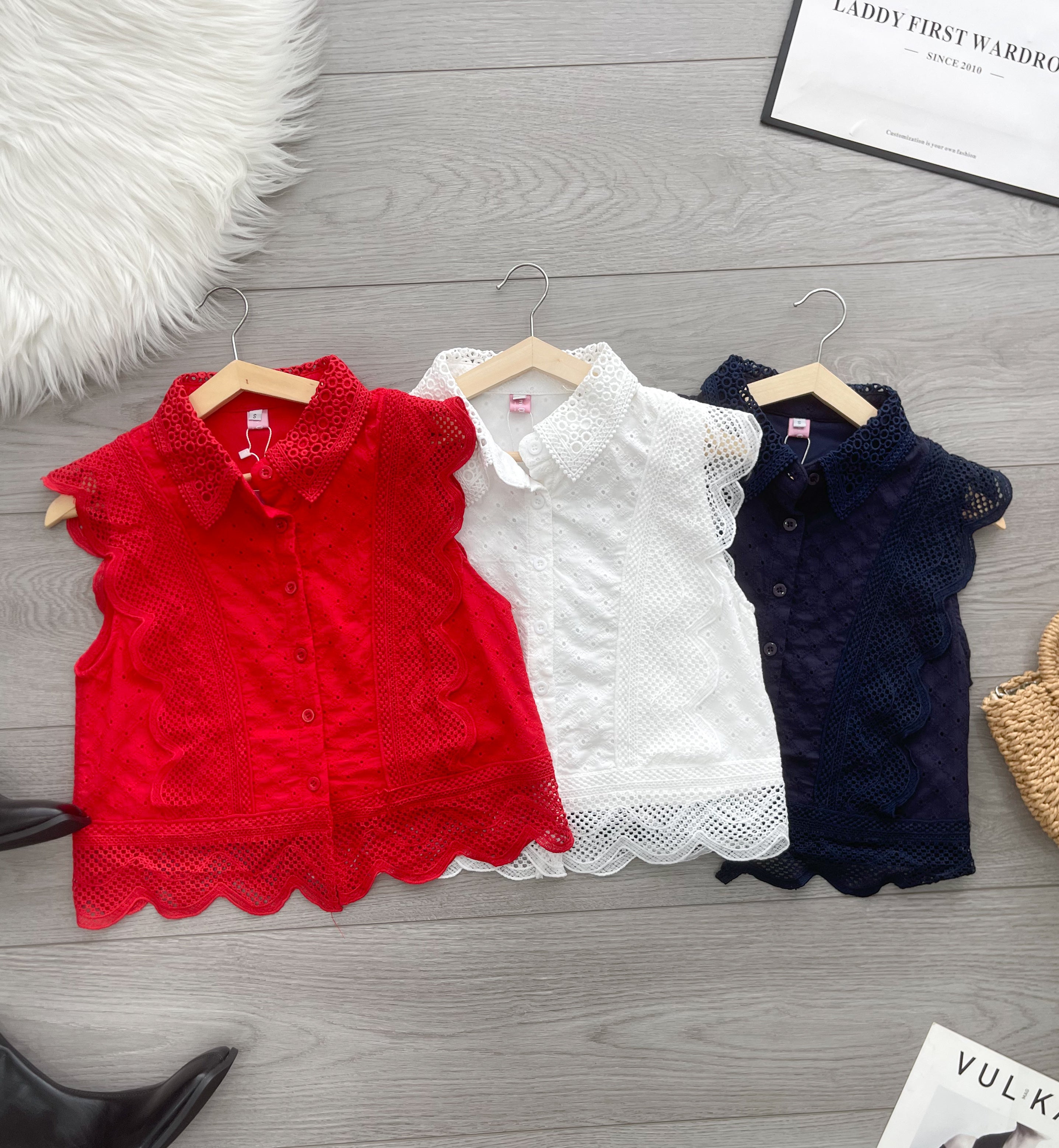 【T6794】高品质方领波浪边桐花上衣 ❤❤