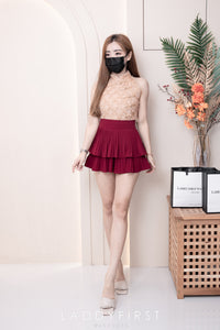 【S68135】【LFW独家小圆饼】【直播间搭配】双层蛋糕百褶荷叶边高腰显瘦西装裙子，内层防走光短裤 ❤️❤️ 【C-R3-C5】