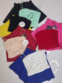 【T3396】方领皱褶显瘦设计细带无袖纯棉弹力内搭上衣 ❤❤【A-R2-C1】