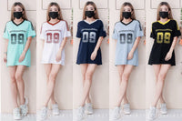 【T14260 / 9062】高品质V领09字母拉线设计纯棉OVERSIZED 上衣 ❤❤ 【B-R2-C4】