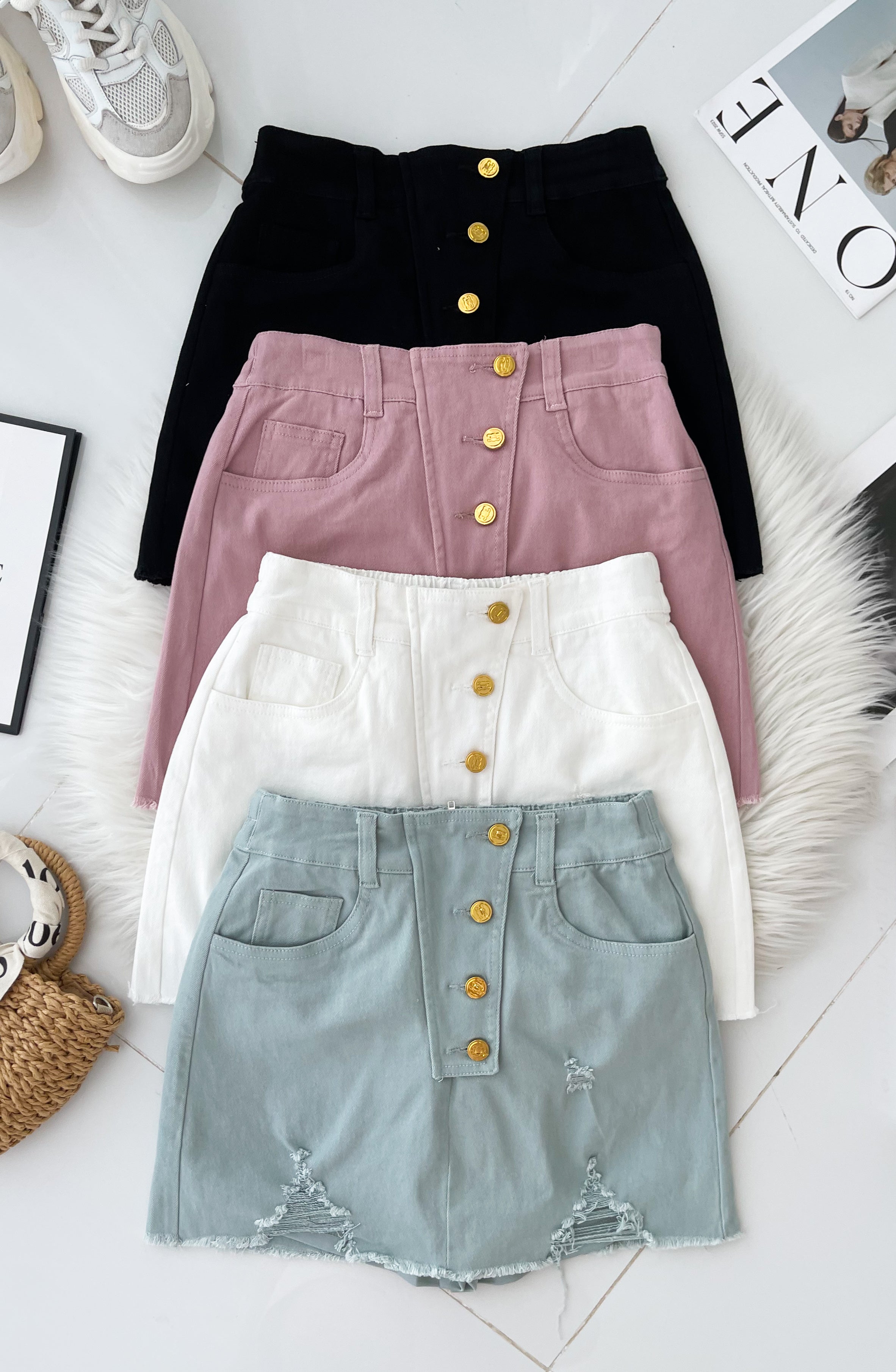 【S121537】高品质设计破洞边牛仔COTTON  JEANS高腰百搭裙子，后腰伸缩弹力有口袋 ❤️❤️