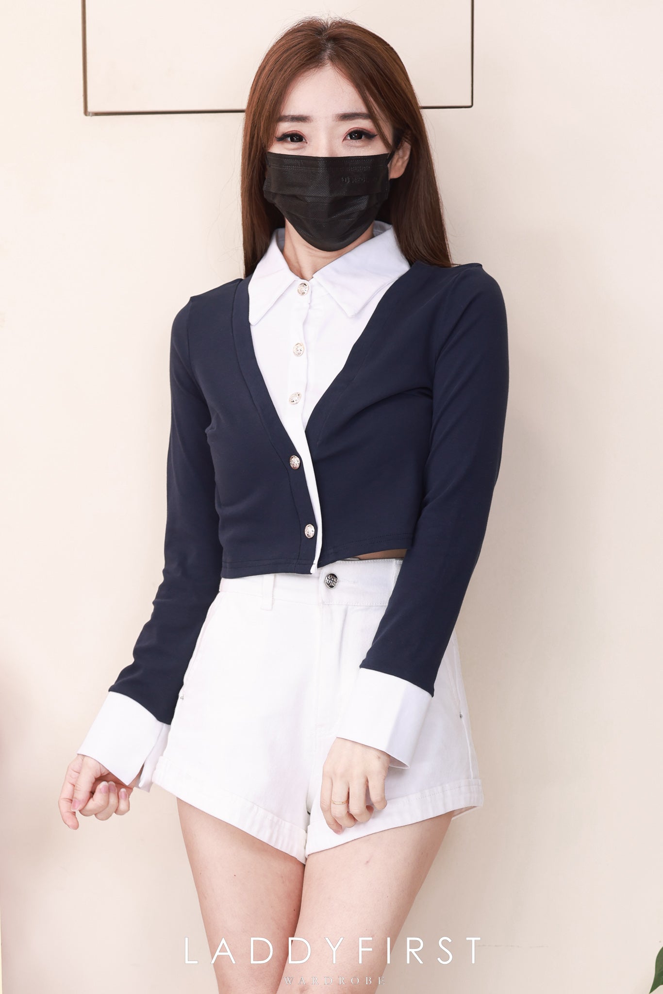 【T83108】高品质假两件式设计御姐风POLO领拼接纯棉弹力长袖百搭上衣 ❤❤ 【B-R1-C6】