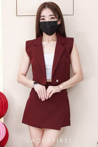 【SS99023】高品质两件式法式马甲式西装时尚套装 V翻领马甲式西装上衣➕西装高腰百搭裤裙，有口袋 ❤️❤️ 【A-R1-C4】