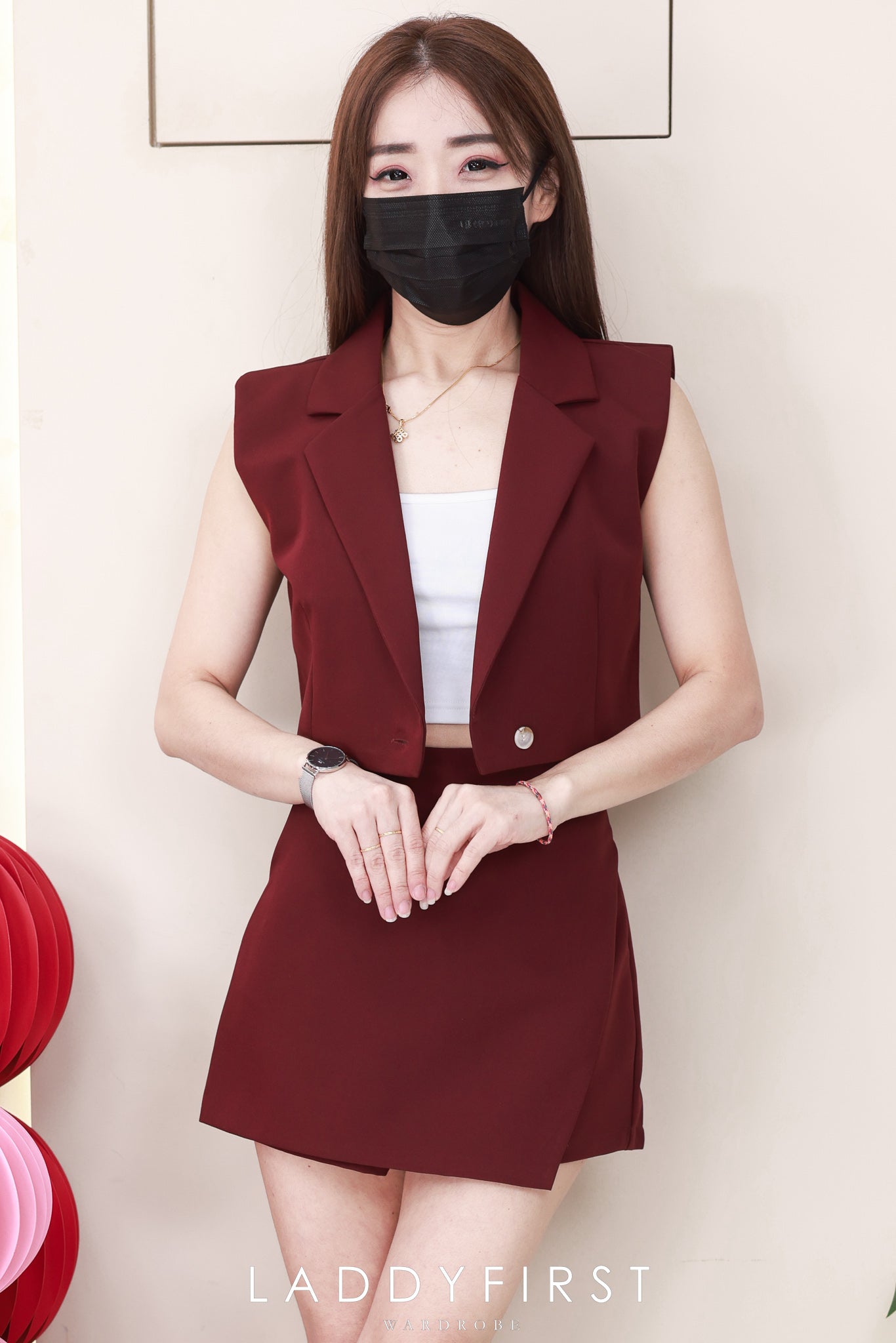 【SS99023】高品质两件式法式马甲式西装时尚套装 V翻领马甲式西装上衣➕西装高腰百搭裤裙，有口袋 ❤️❤️ 【A-R1-C4】