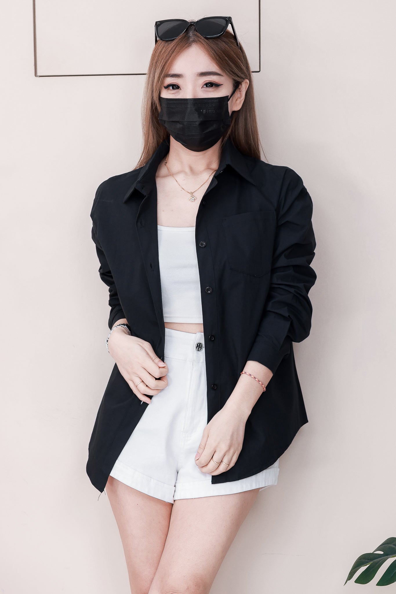 【T005】高品质前短后长款宽大版翻领长袖衬衫上衣 ❤️❤️