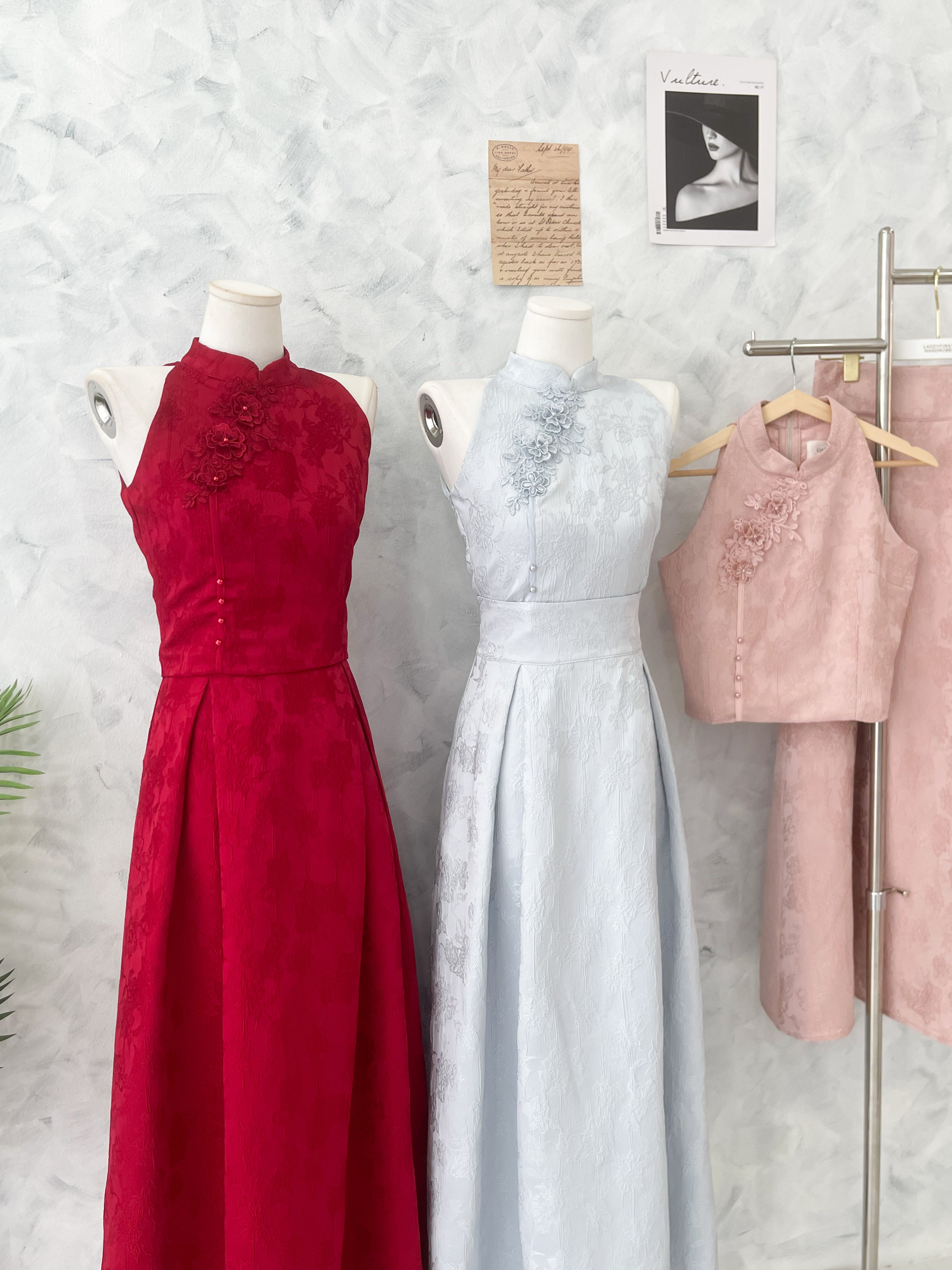 【SS2611】高品质两件式女神款提花旗袍套装 立体花瓣CUT in旗袍上衣➕大摆裙提花高腰裙子，有口袋 ❤️❤️