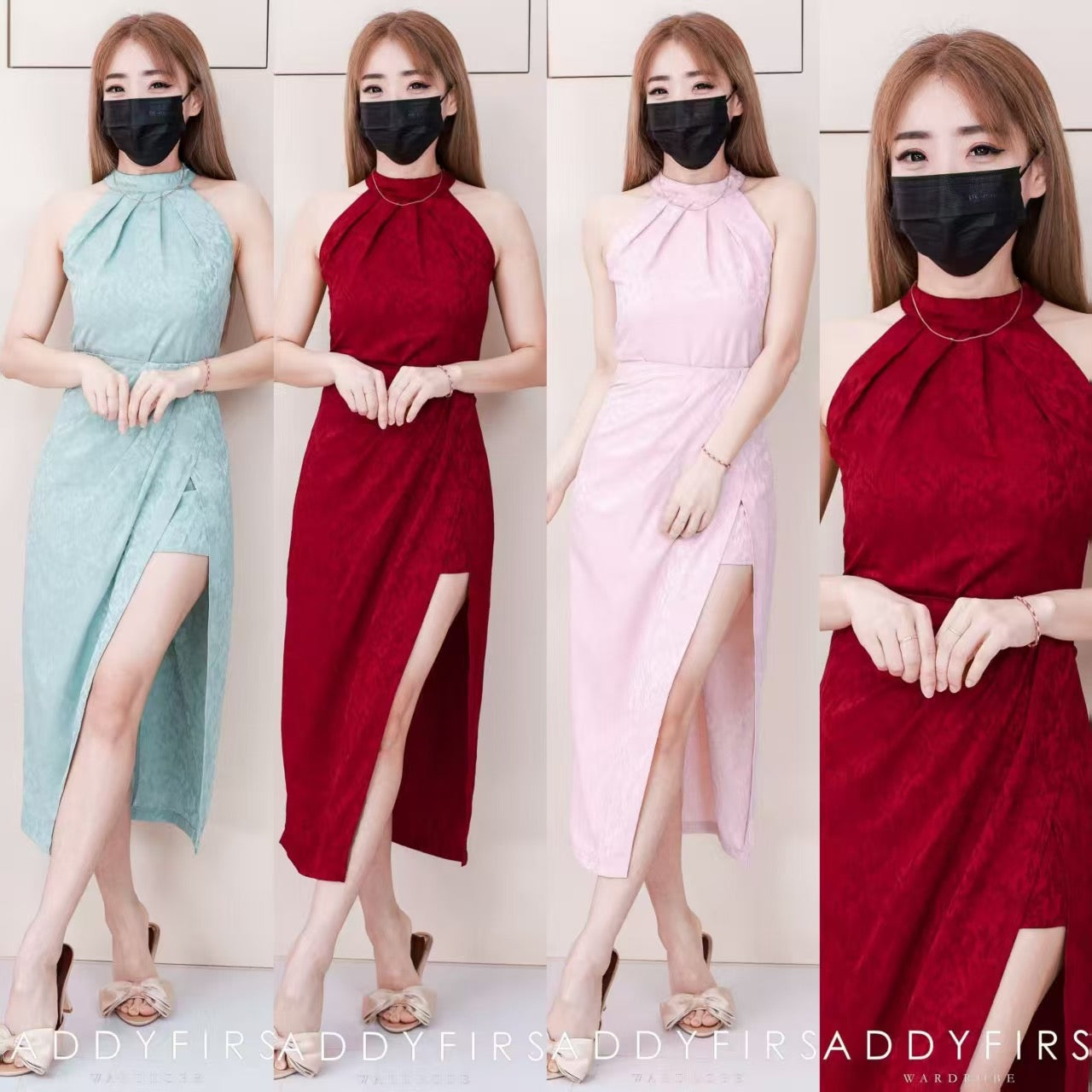 【SS16960】高品质两件式高级感新中式缎面旗袍套装 CUT IN无袖旗袍上衣➕开叉边设计高腰裙子 ❤️❤️8