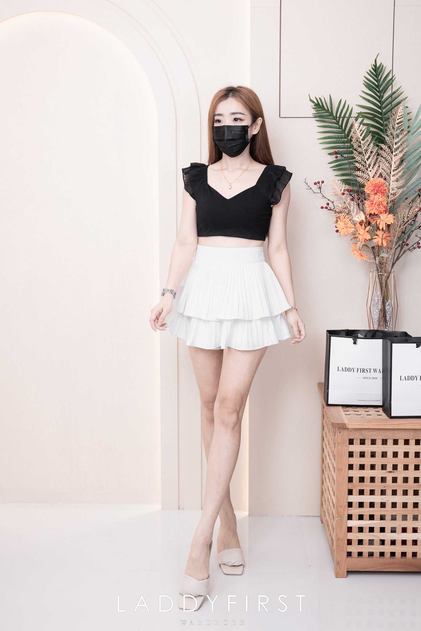 【S68135】【LFW独家小圆饼】【直播间搭配】双层蛋糕百褶荷叶边高腰显瘦西装裙子，内层防走光短裤 ❤️❤️ 【C-R3-C5】