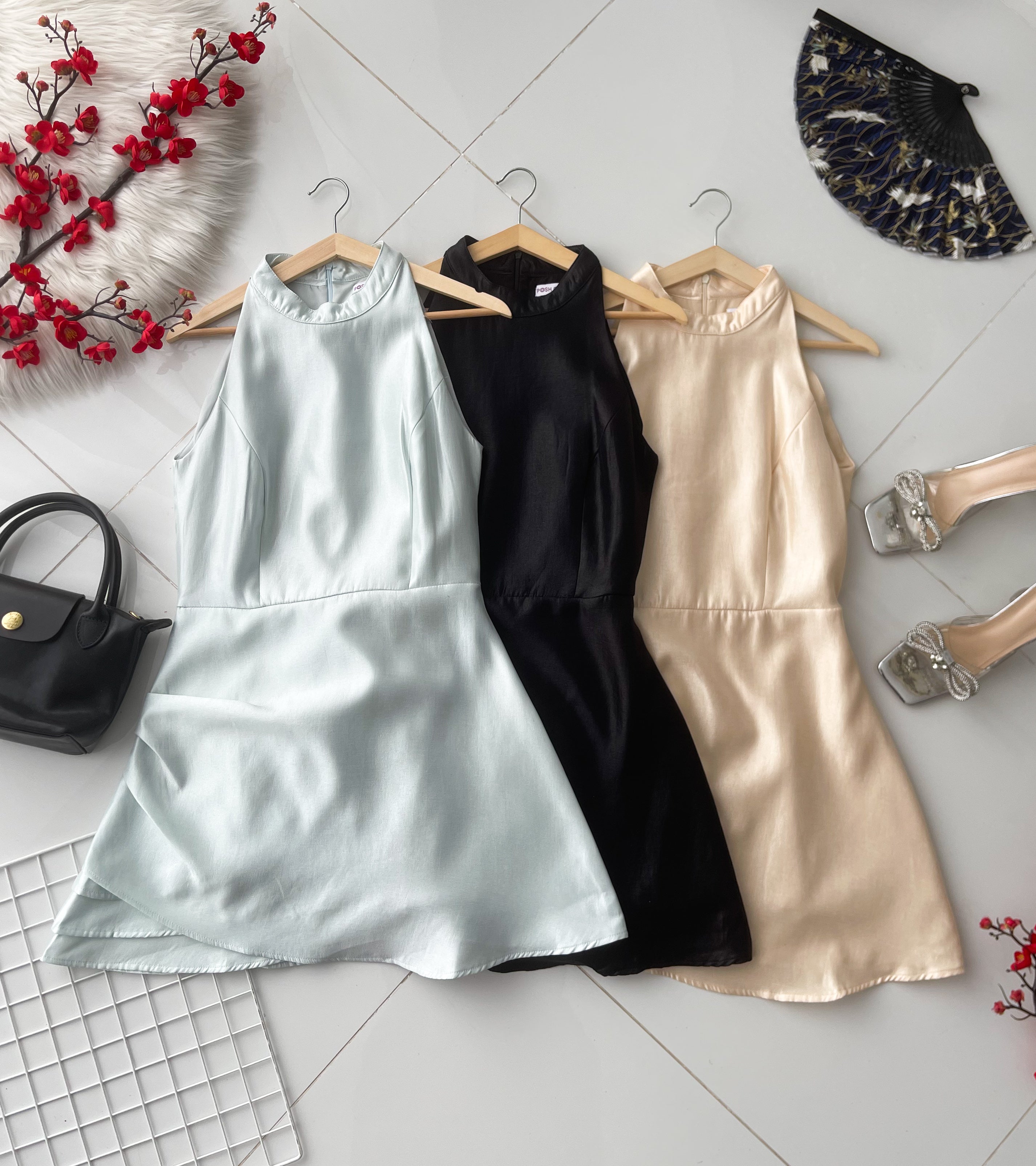 【D81699 / 65137】高品质高端气质缎面无袖连身裙子 ❤❤【A-R2-C2】