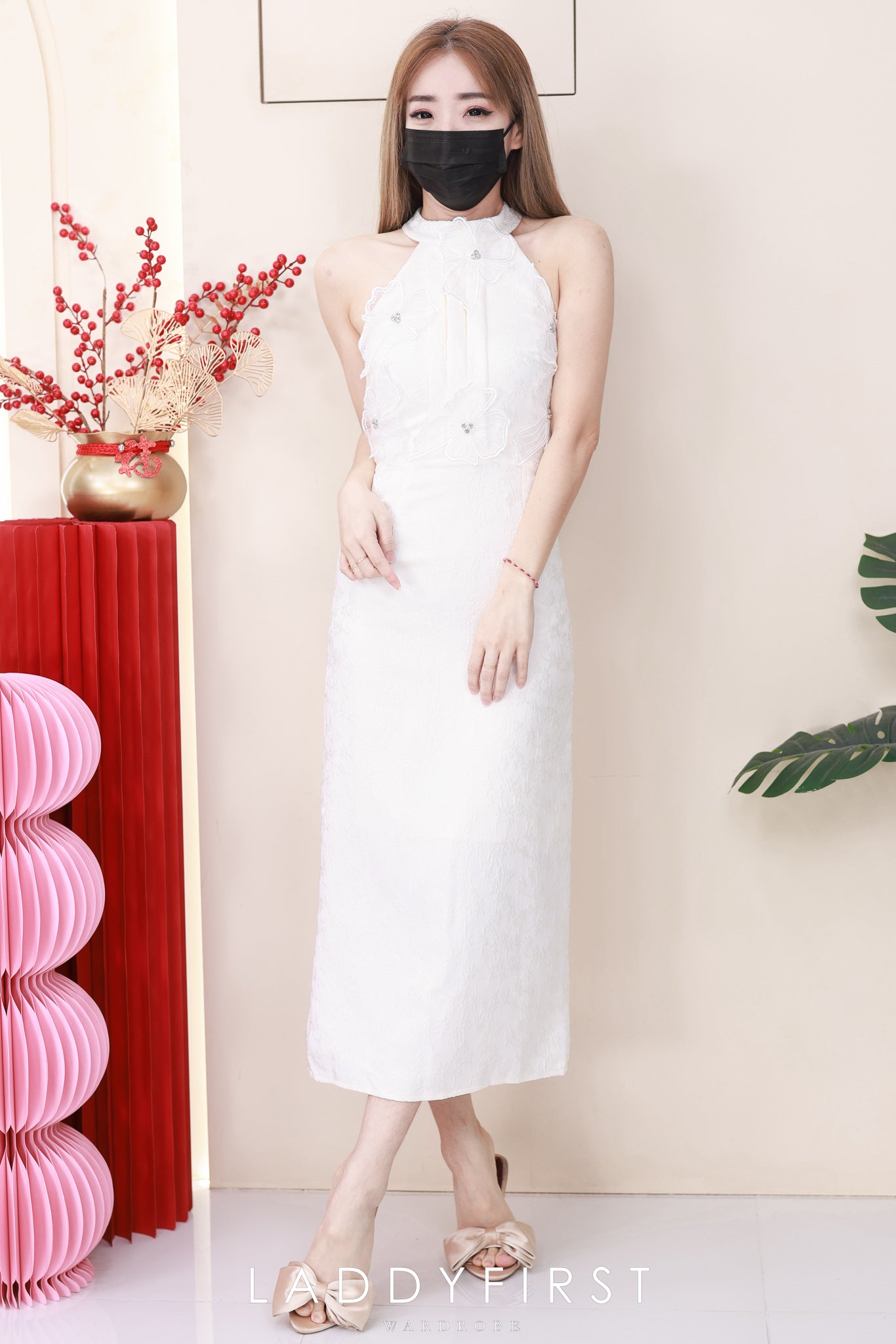 【D81706 / 37676】高品质高端气质立体花瓣提花连身裙子 ❤❤【A-RU】