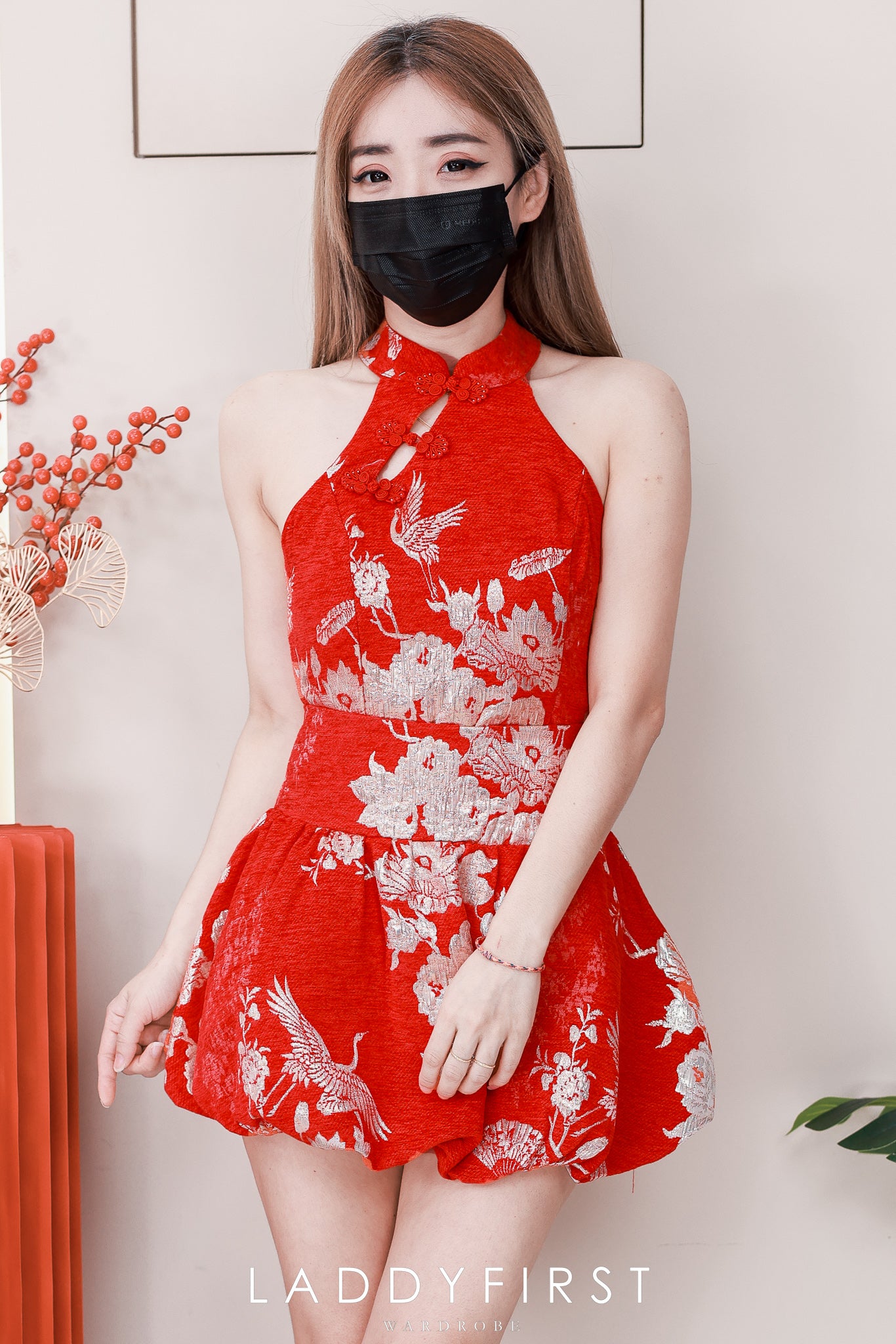 【SS21773 / 37629】高品质两件式高档气质CUT IN新中式提花旗袍套装 CUT IN提花旗袍上衣➕花苞高腰裙子，内层有里布短裤 ❤️❤️【A-R1-C2】