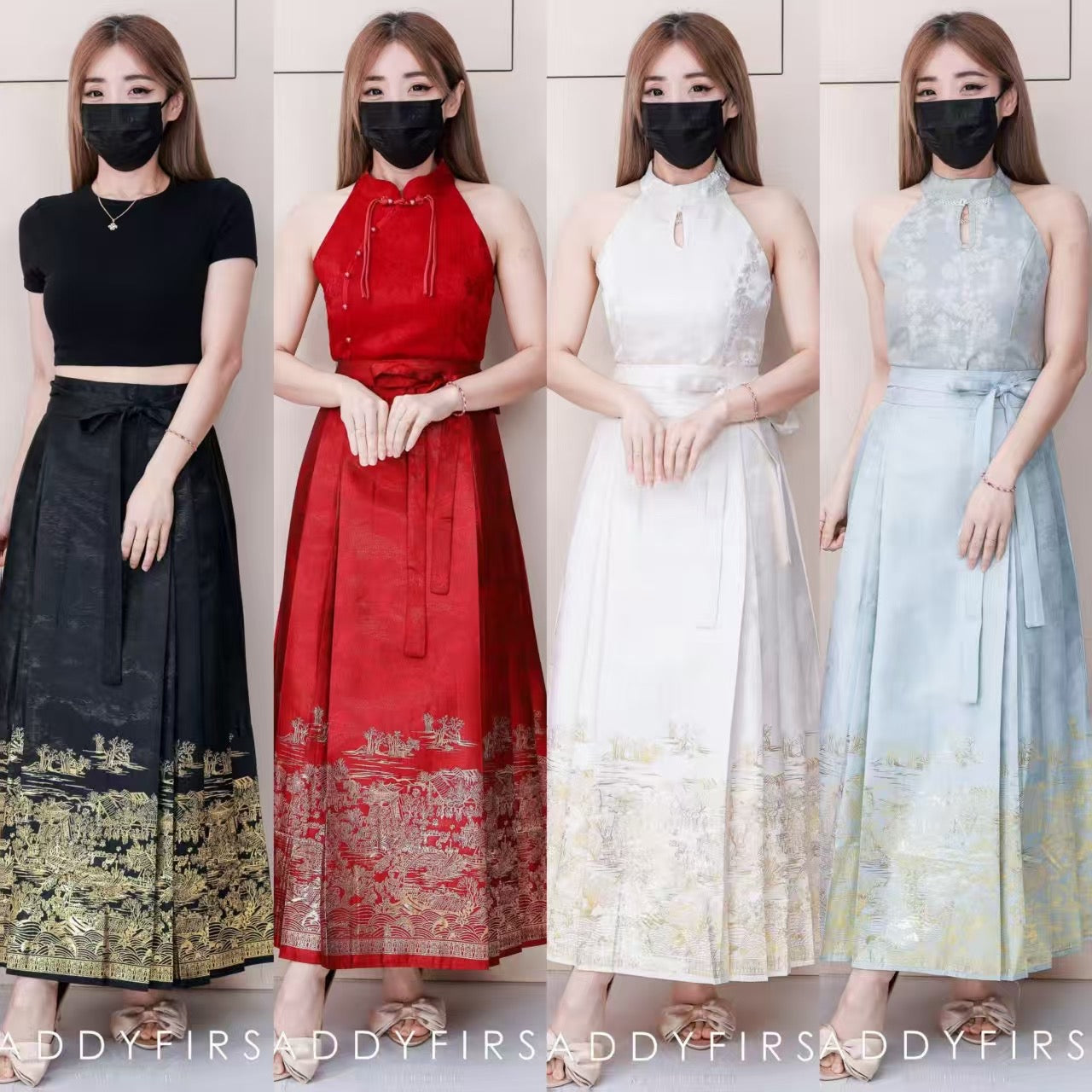 【L2650】高品质新中式国风织金沙腰间自编蝴蝶结设计百褶马面长裙 ❤️❤️