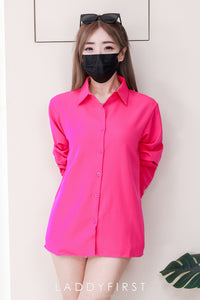 【T80340】＊订单不断＊ 独家爆款高品质韩式宽松版多巴胺色系翻领长袖西装衬衫上衣❤️【A-R1-C5】
