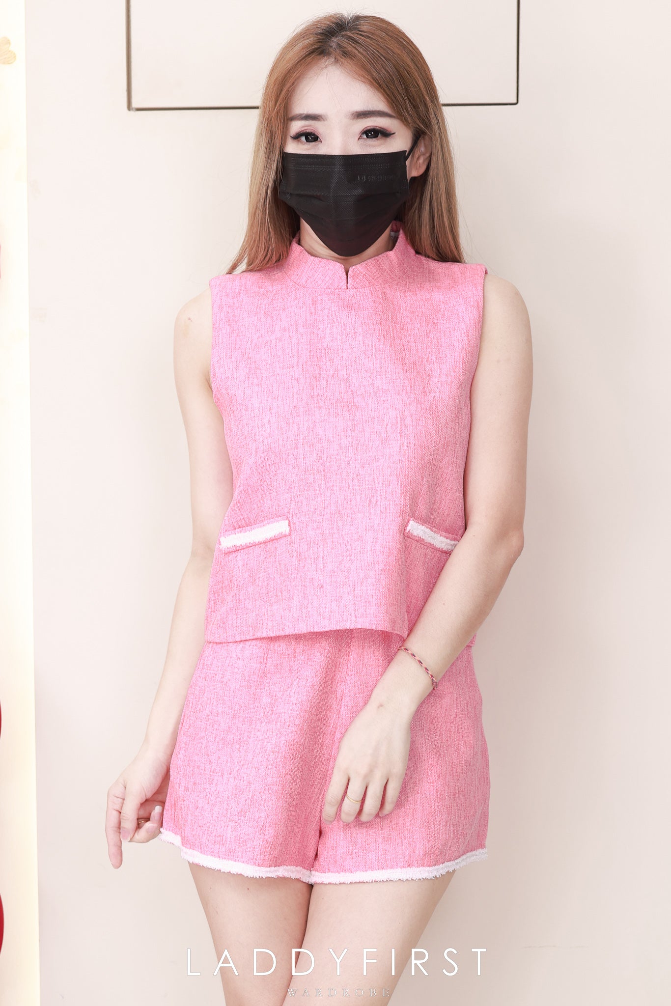 【SS21788 / 19759】高品质两件式小香风简约时尚套装 宽松无袖小香风上衣 ➕小香风高腰短裤，有口袋 ❤️❤️ 【B-R1-C6】
