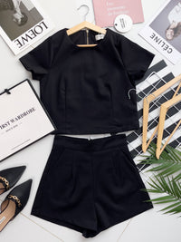 【SS8229971】【LFW独家小圆饼】高品质两件式西装时尚套装 圆领短袖百搭上衣➕西装高腰百搭短裤，有口袋 ❤️❤️ 【E-R2-C2】