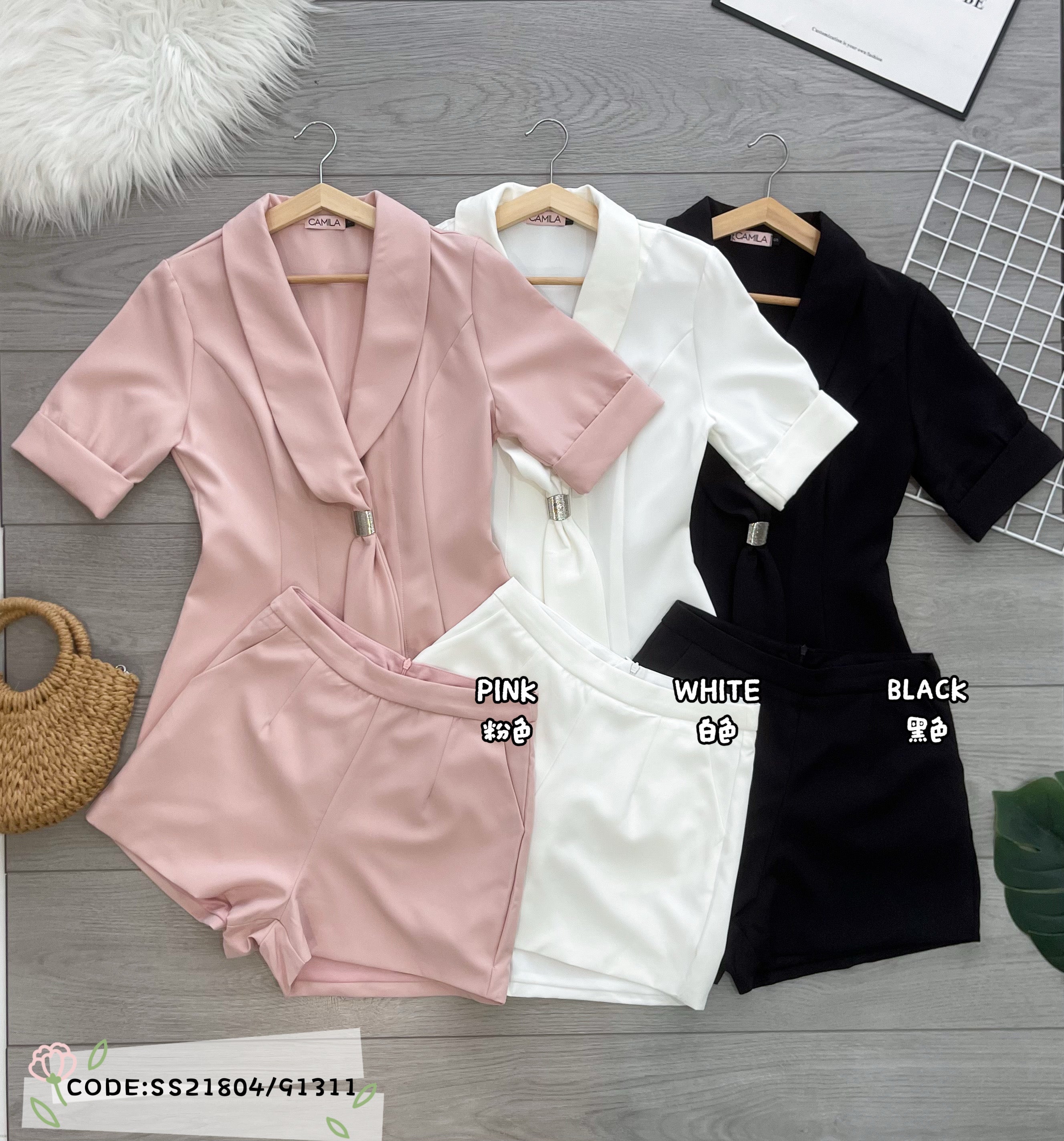【SS21804 / 91311】【补厂家现货⚡️⚡️】高品质两件式气质御姐风西装时尚套装 收腰西装连衣裙/外套➕西装高腰百搭短裤，有口袋 ❤️❤️