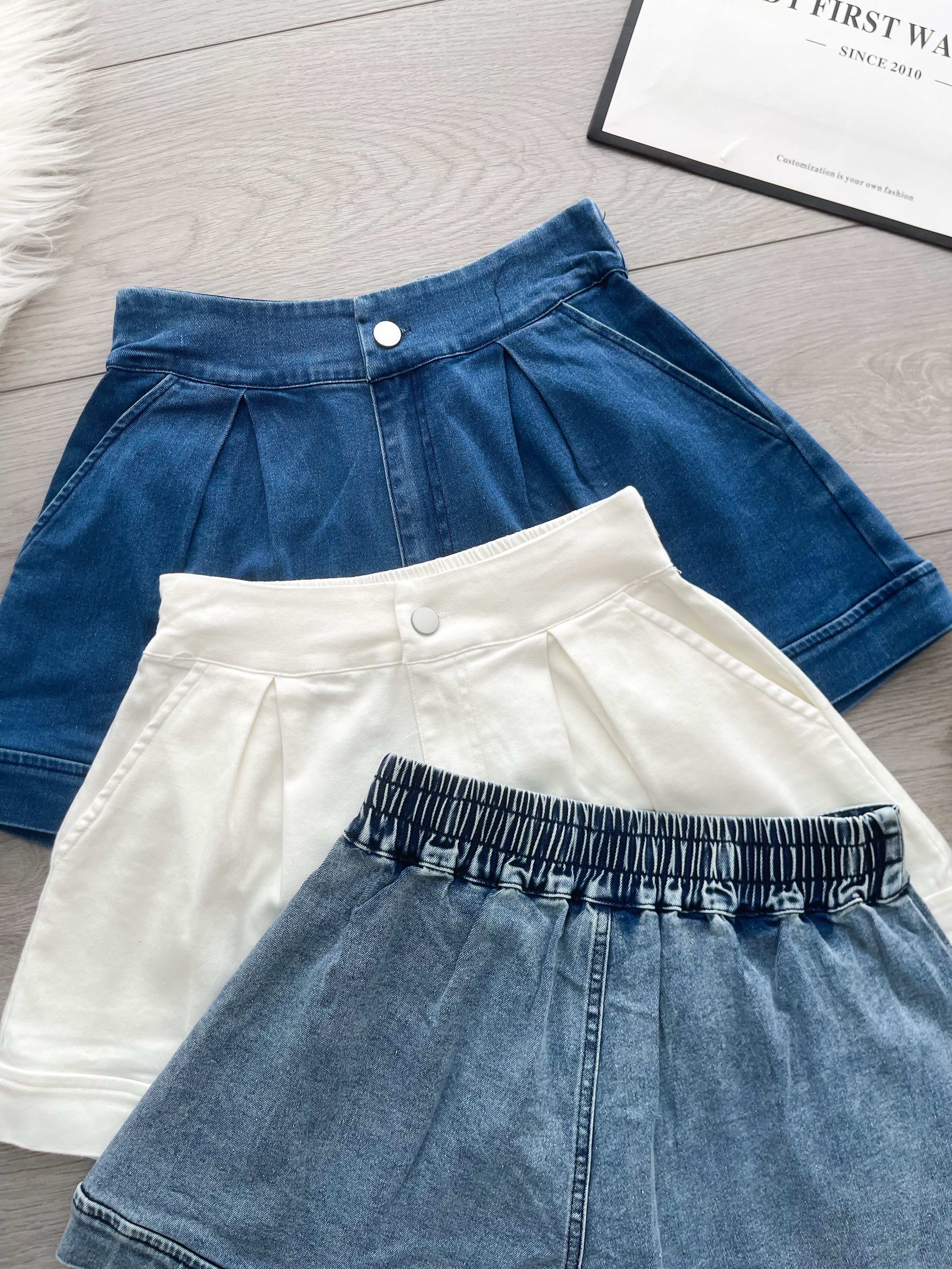 【S82544】高品质极简简约COTTON JEANS牛仔宽腿高腰百搭短裤，后腰伸缩弹力有口袋 ❤️❤️