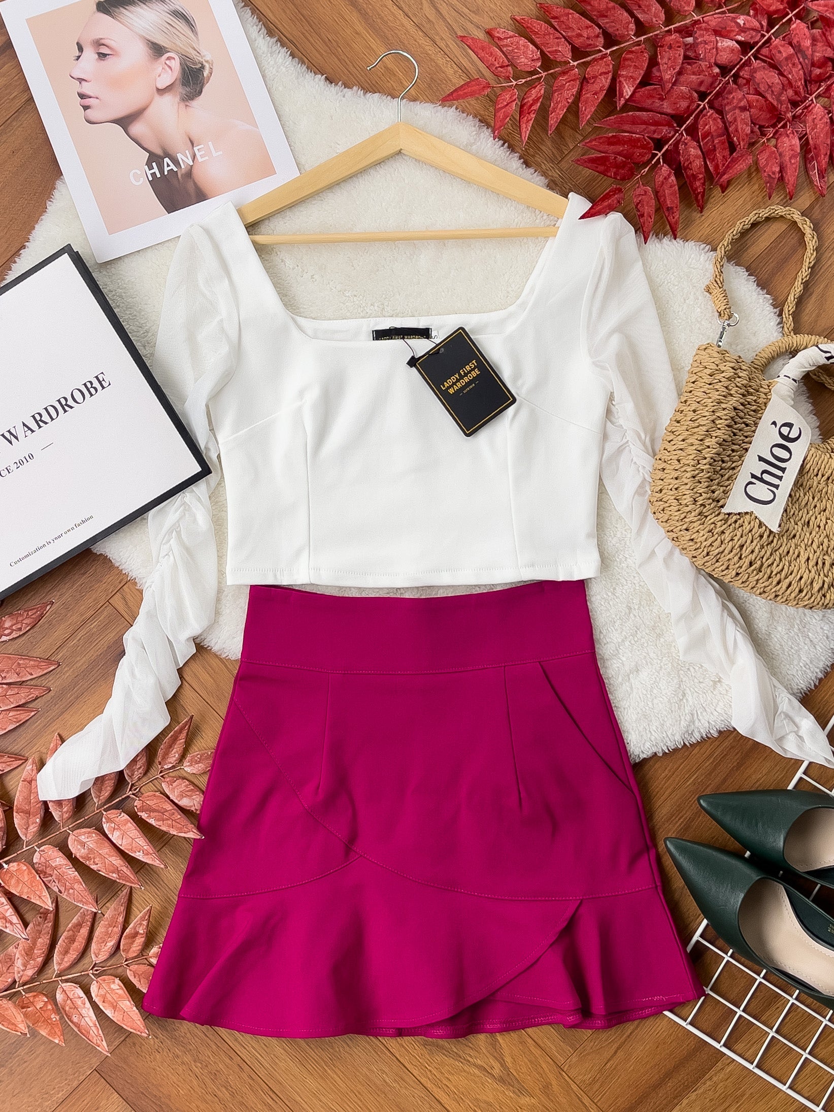 【S15032】高品质荷叶摆西装高腰裙子，内层里布短裤，有口袋 ❤️❤️