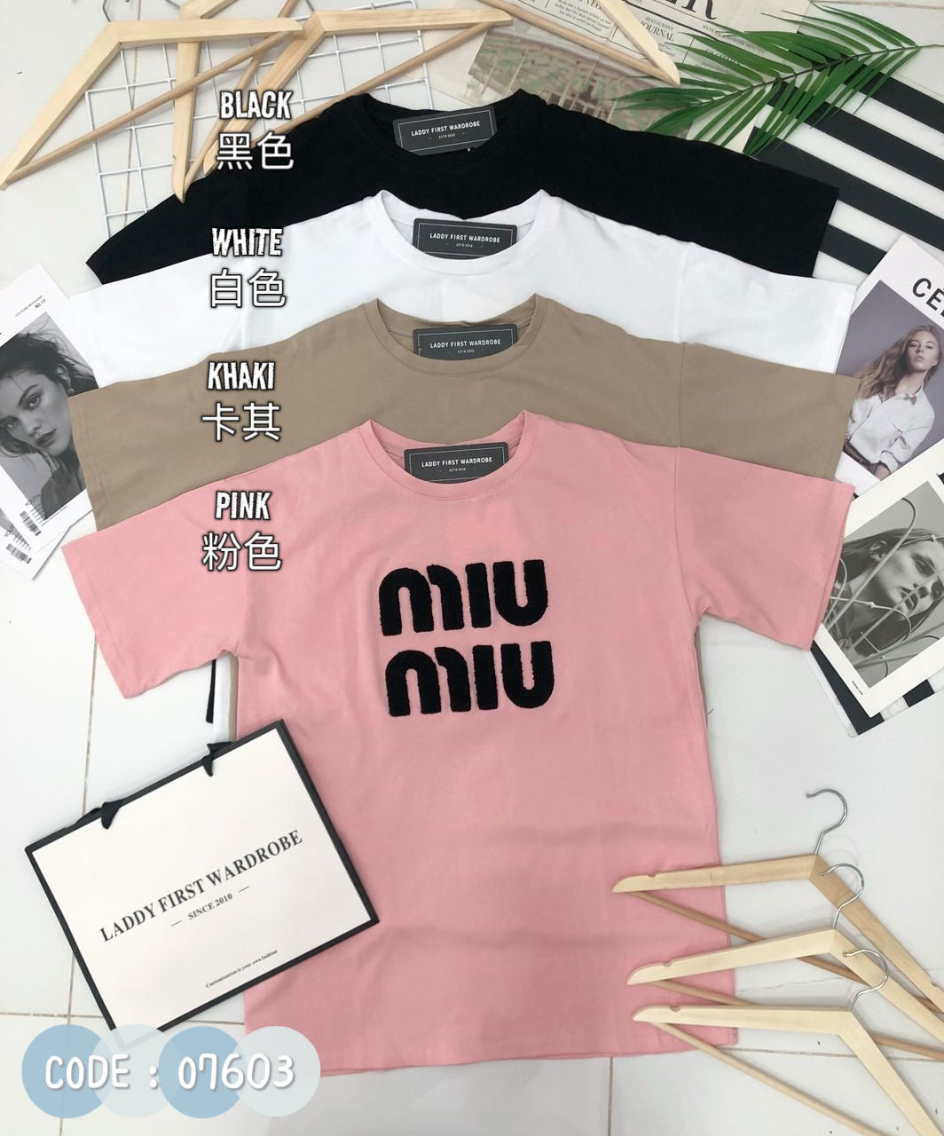 【O7603】毛巾绣字MIUMIU领短袖 Oversized 休闲上衣❤️❤️