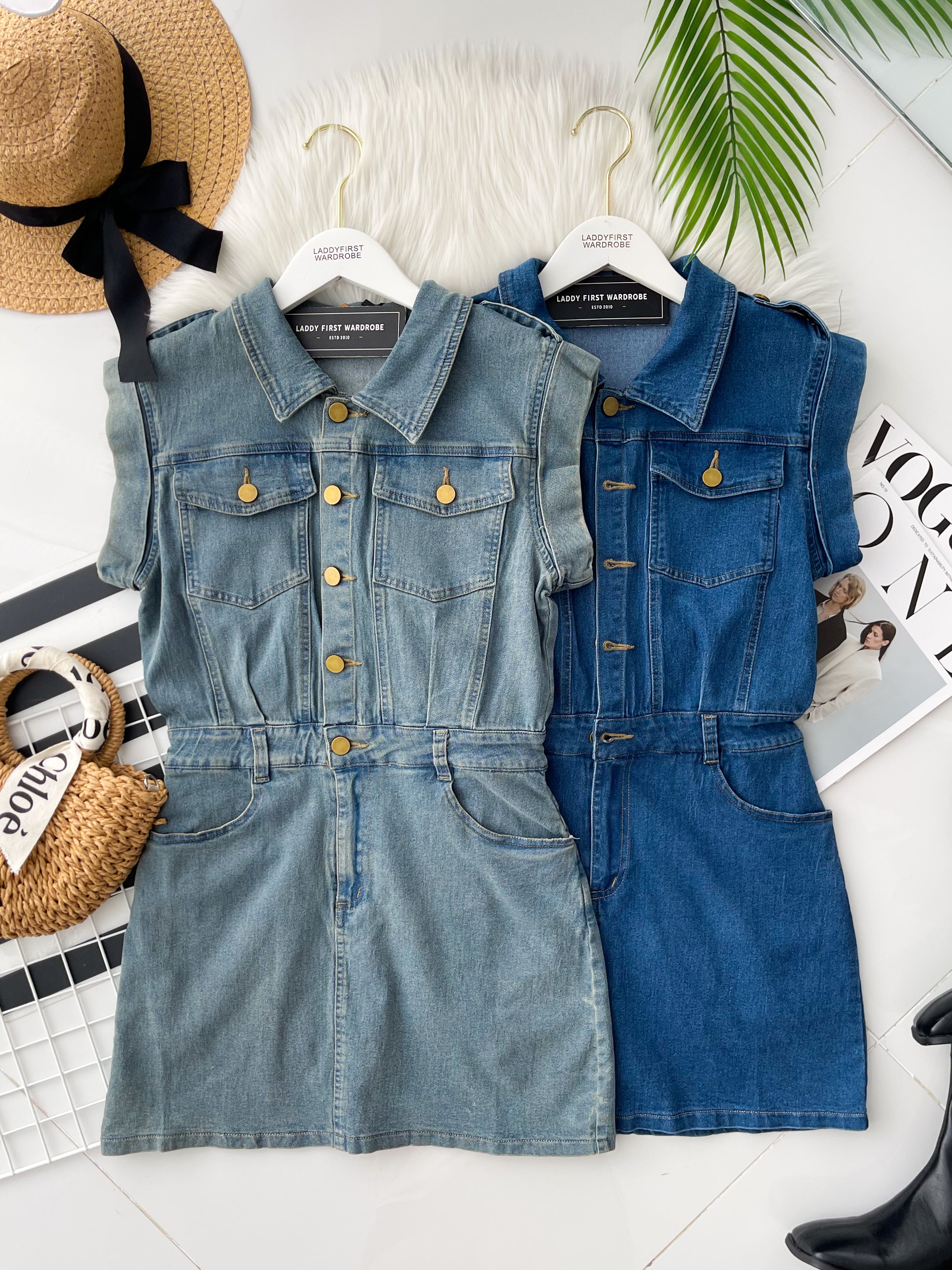 【D121443】高品质韩风简约翻领短袖COTTON JEANS牛仔连身裙子，内层有安全裤，有口袋 ❤️❤️