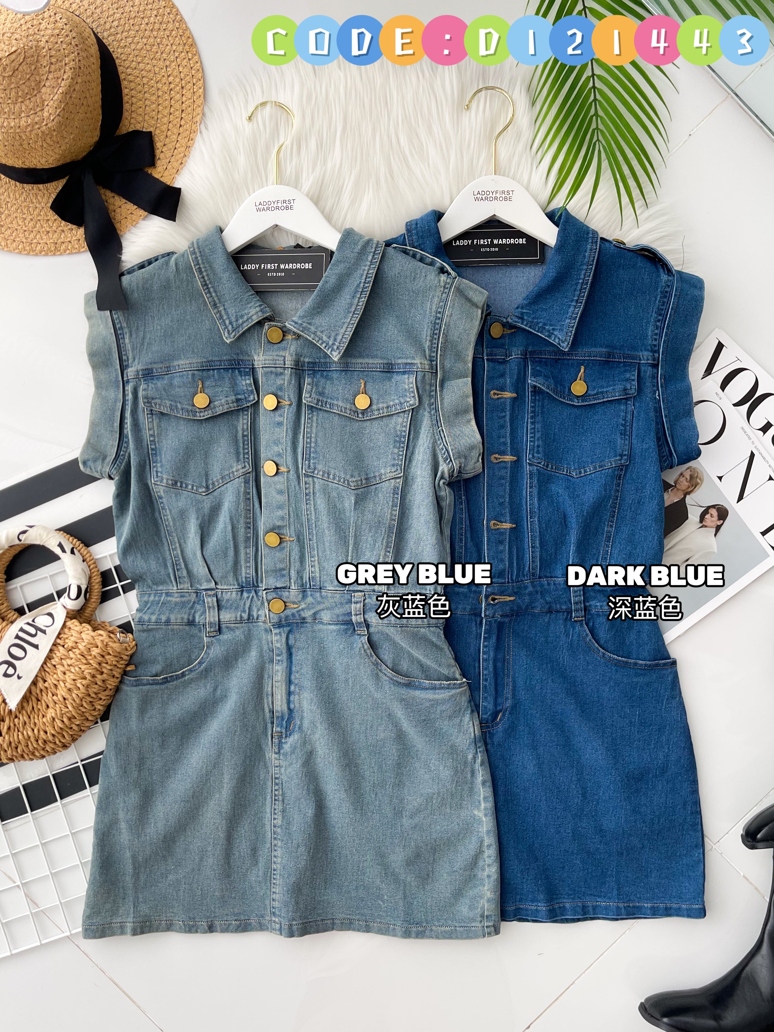 【D121443】高品质韩风简约翻领短袖COTTON JEANS牛仔连身裙子，内层有安全裤，有口袋 ❤️❤️