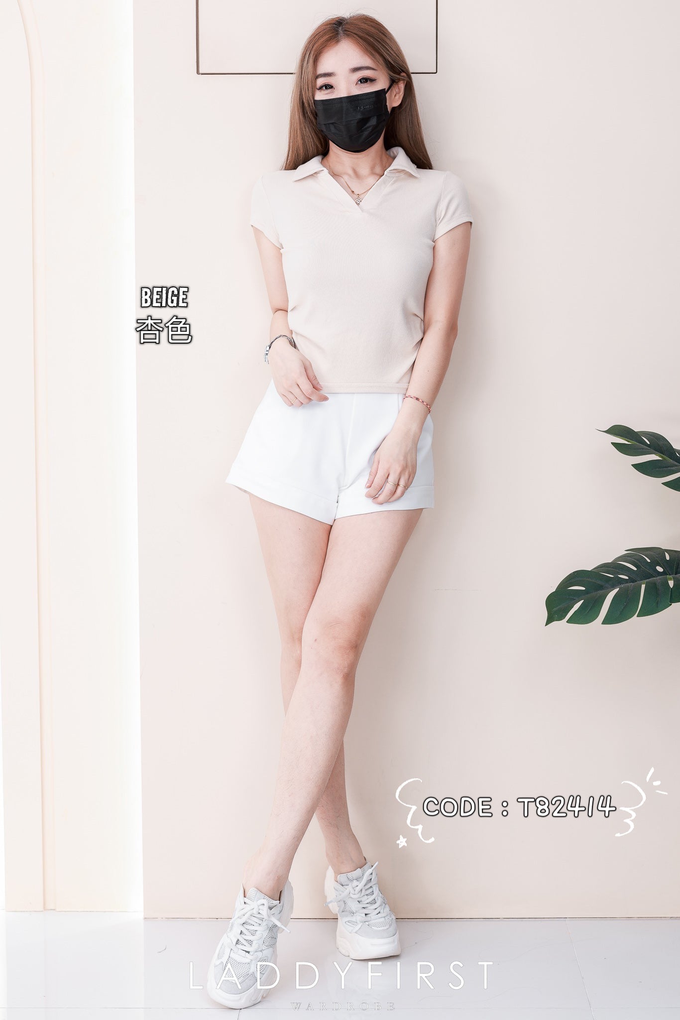 【T82414】高品质V翻领螺纹弹力短袖日常休闲百搭上衣 ❤❤