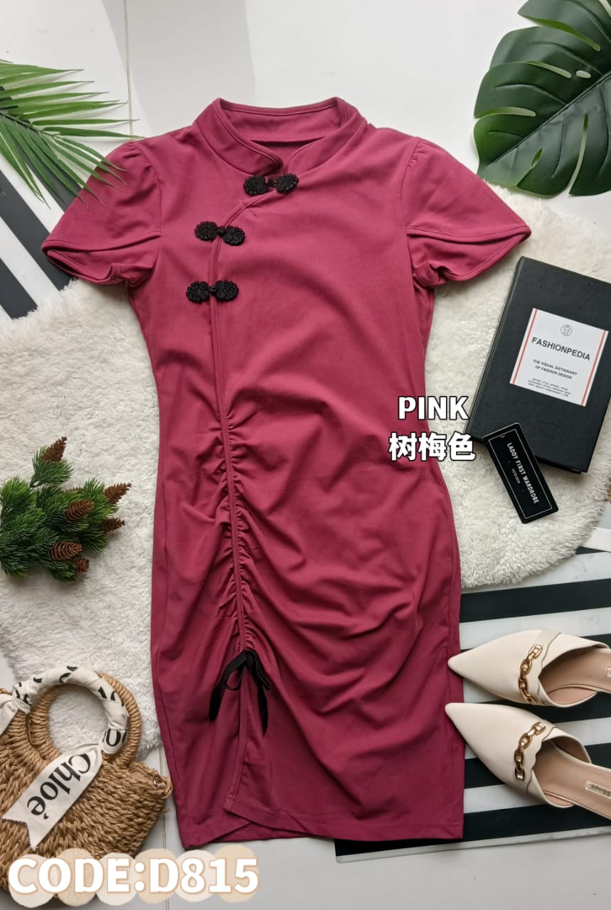 【D815】高品质短袖纯棉弹力旗袍连身裙，抽绳设计❤️❤️