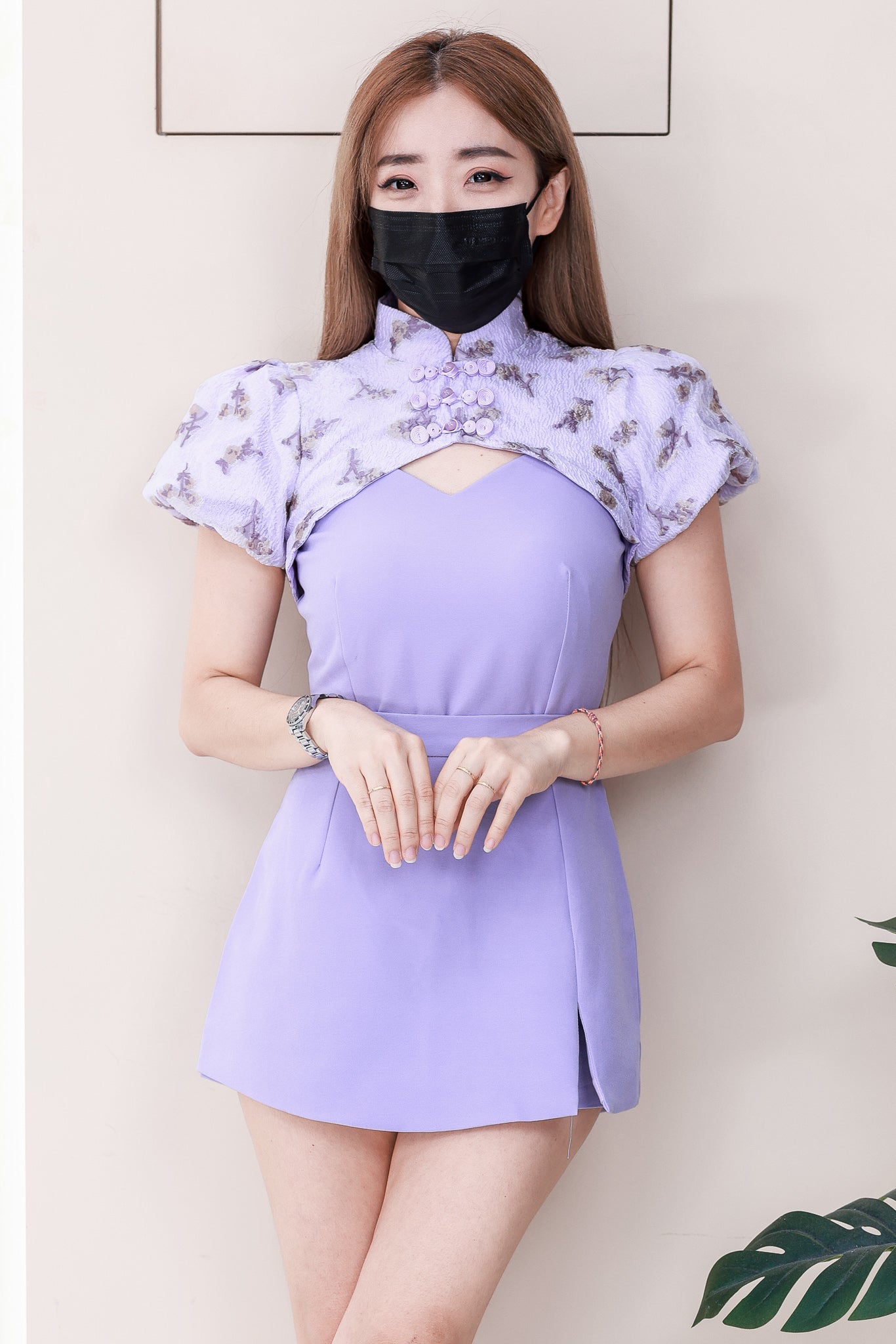 【SS19317】【LFW独家小圆饼】高品质三件套旗袍套装  , 自调肩带内搭➕泡泡袖外塔旗袍 ➕ 西装高腰百搭裤裙 ❤️
