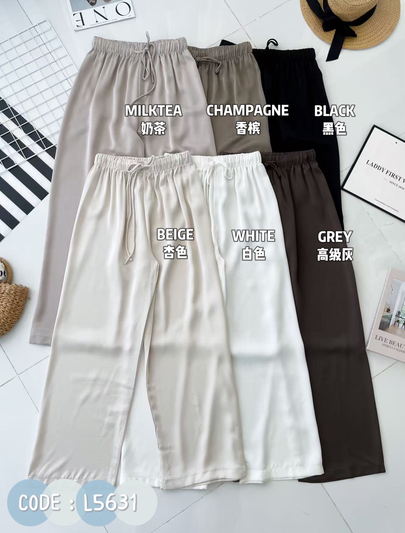 【L5631】✨现货✨ 推荐款 !  高品质冰丝醋酸缎面九分裤