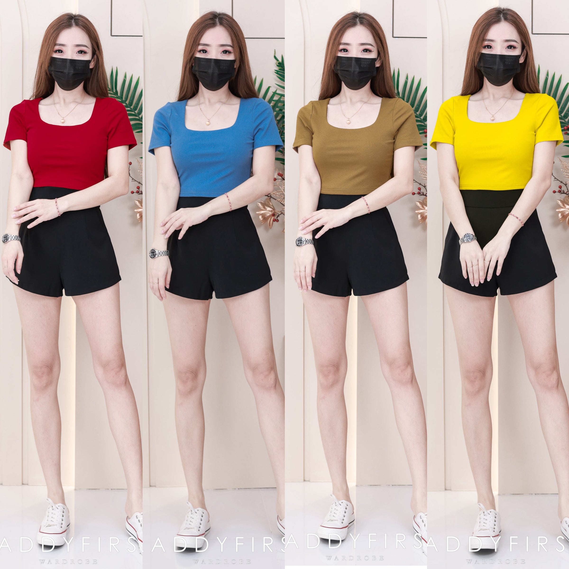 【T3371】前双后单层方领纯棉弹力百搭上衣 ❤❤ 【C-R1-C5】