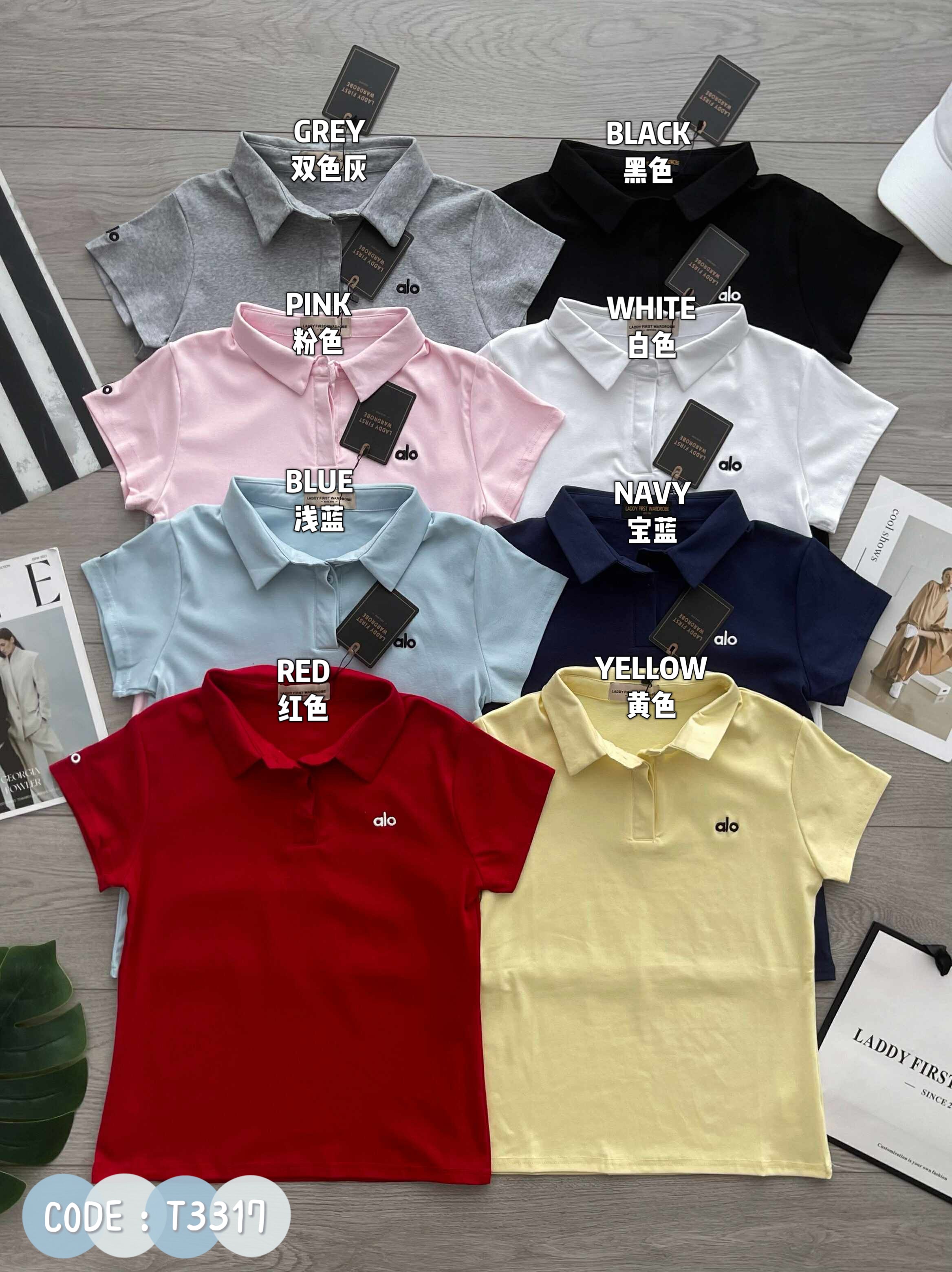 【T3317】高品质纯棉弹力alo刺绣polo翻领短袖简约休闲百搭上衣 ❤️❤️