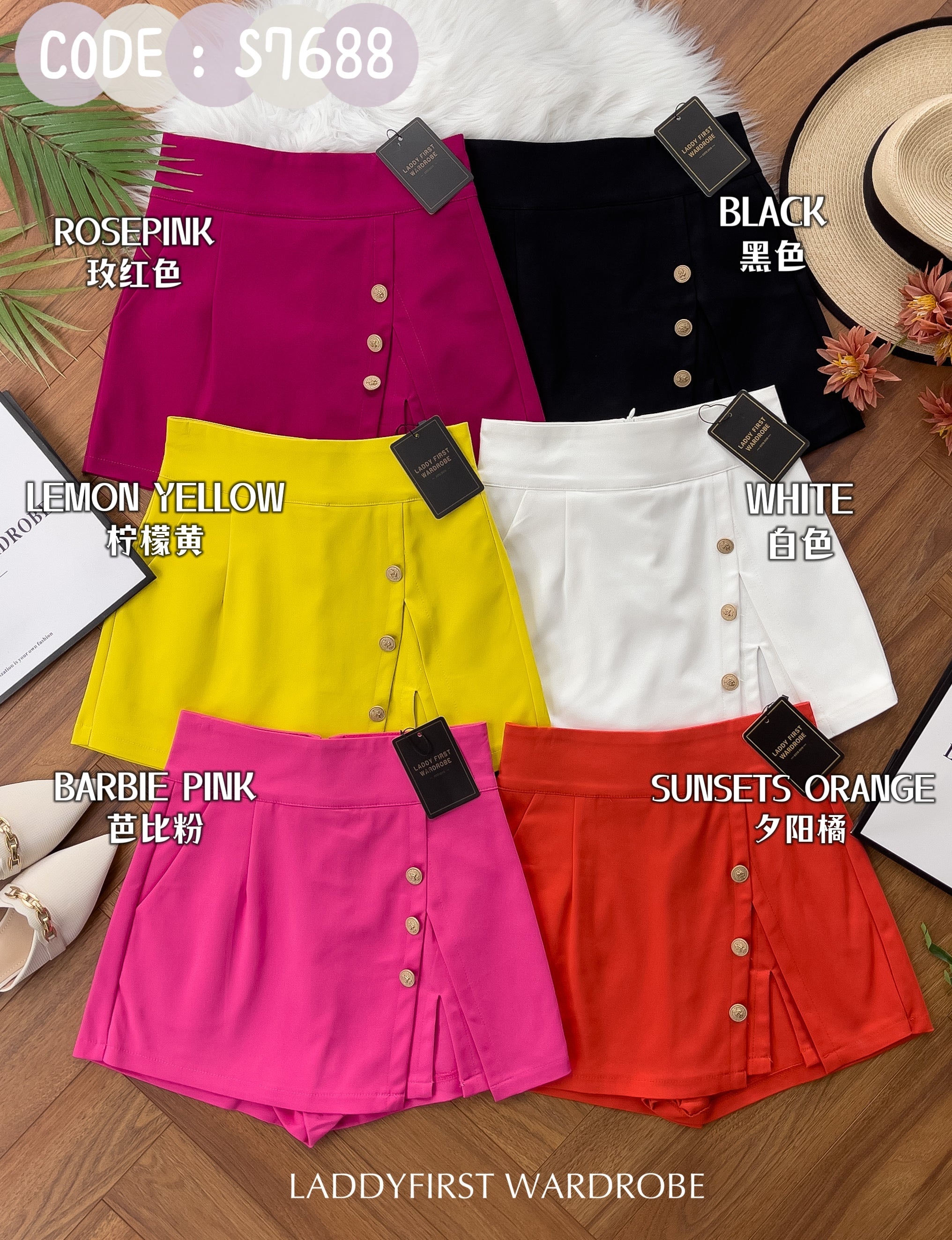 【S76881】独家爆款假两件西装高腰百搭休闲A字小开叉设计裤裙，前裙后裤，有口袋【C-R2-C1】