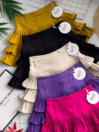 【S3416】【独家小圆饼】三层荷叶边百褶高腰西装蛋糕裙子，内层防走光里布短裤 ❤️❤️ 【A-R2-C4】