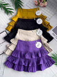 【S3416】【独家小圆饼】三层荷叶边百褶高腰西装蛋糕裙子，内层防走光里布短裤 ❤️❤️ 【A-R2-C4】