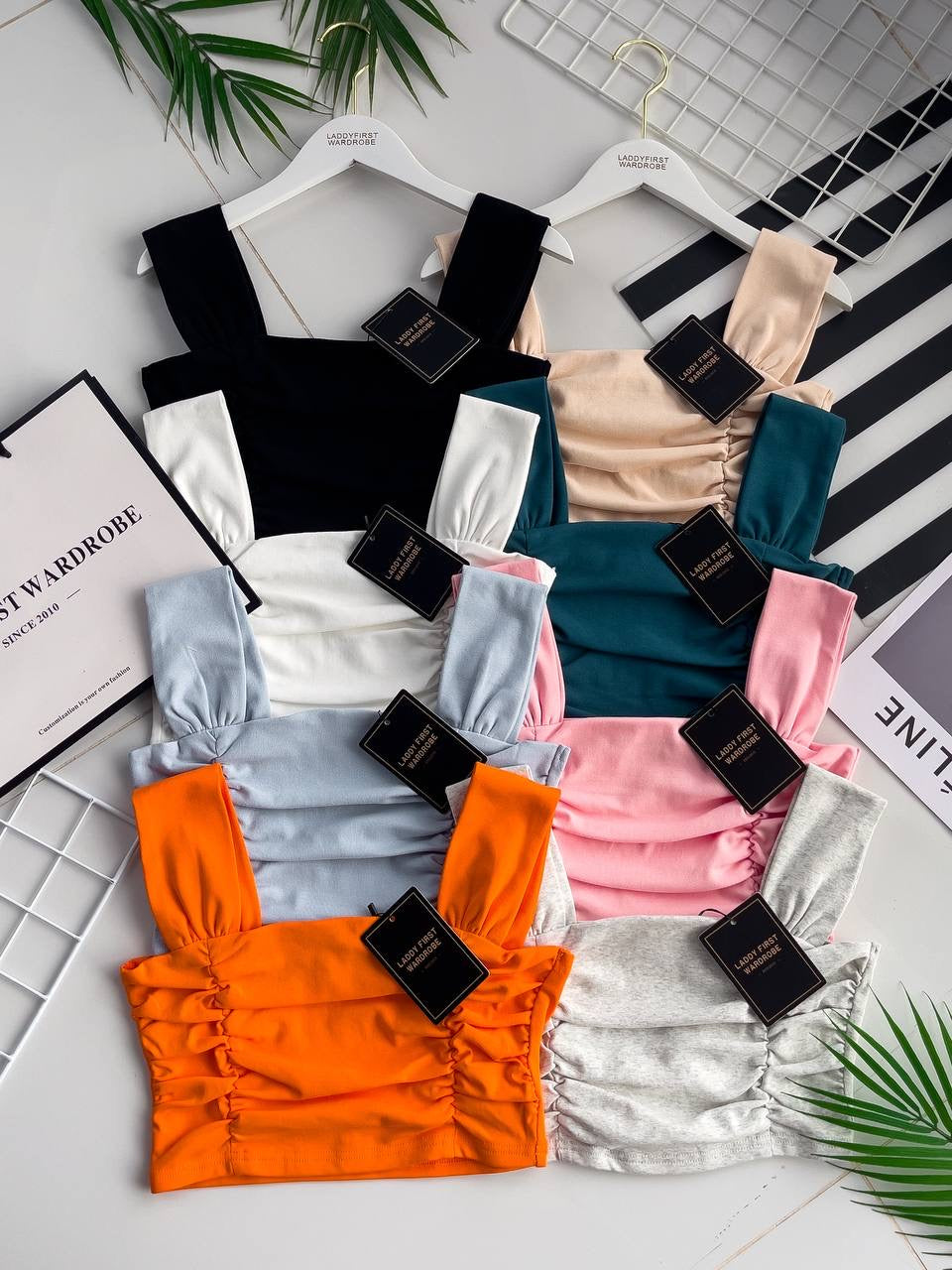 【T3420】方领吊带皱褶设计纯棉弹力时尚百搭上衣 ❤❤ 【A-R2-C4】