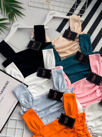 【T3420】方领吊带皱褶设计纯棉弹力时尚百搭上衣 ❤❤ 【A-R2-C4】