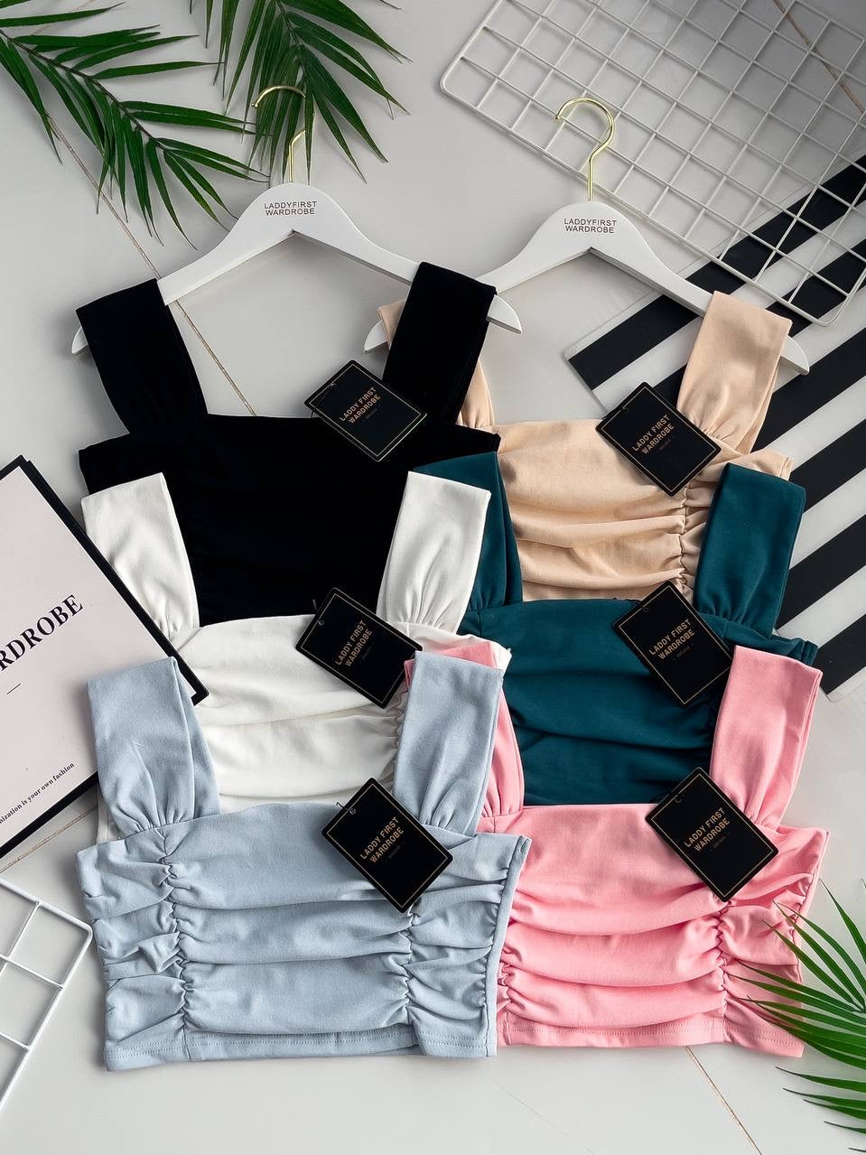 【T3420】方领吊带皱褶设计纯棉弹力时尚百搭上衣 ❤❤ 【A-R2-C4】