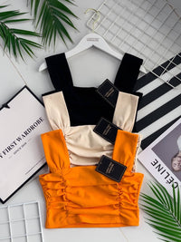 【T3420】方领吊带皱褶设计纯棉弹力时尚百搭上衣 ❤❤ 【A-R2-C4】