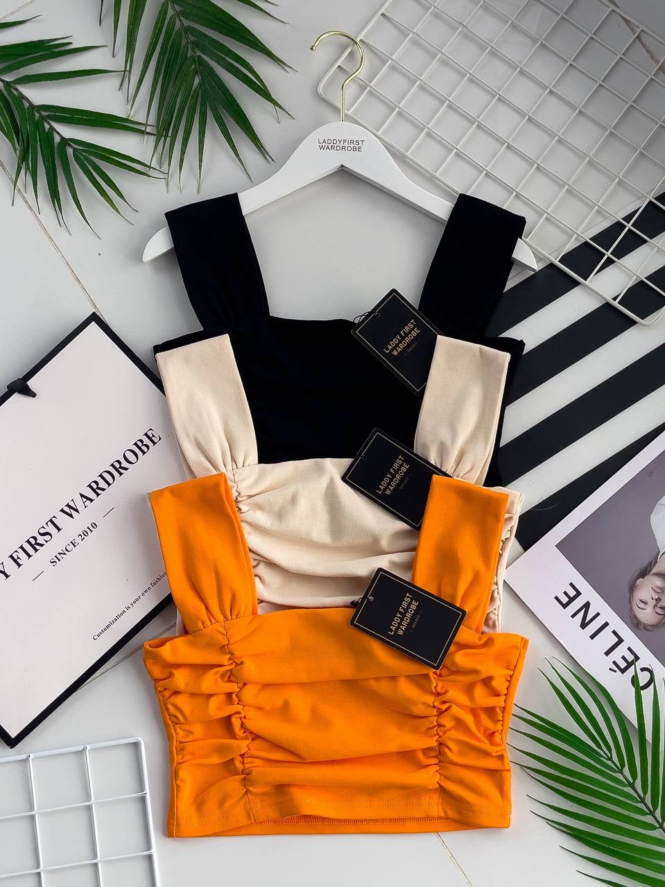 【T3420】方领吊带皱褶设计纯棉弹力时尚百搭上衣 ❤❤ 【A-R2-C4】