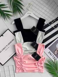 【T3420】方领吊带皱褶设计纯棉弹力时尚百搭上衣 ❤❤ 【A-R2-C4】