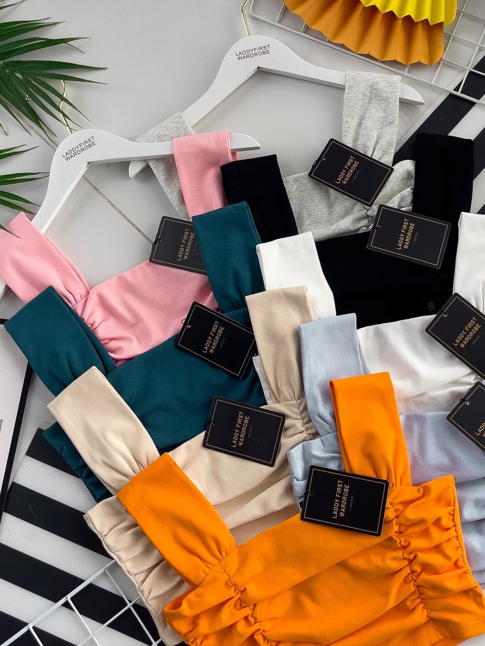 【T3420】方领吊带皱褶设计纯棉弹力时尚百搭上衣 ❤❤ 【A-R2-C4】