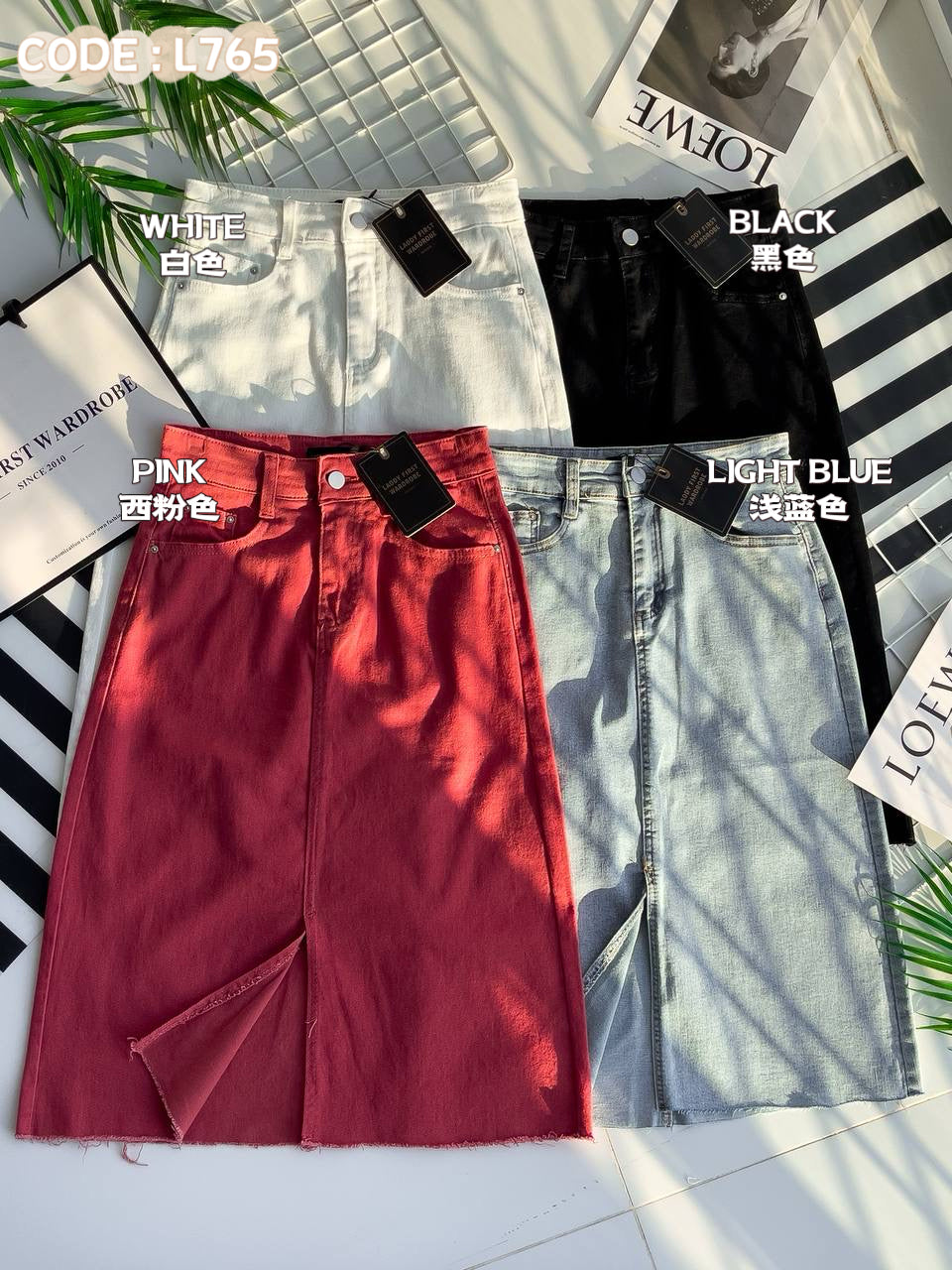 【L765】高品质COTTON JEANS牛仔弹力韩版七分高腰开叉裙子，有口袋 ❤️❤️