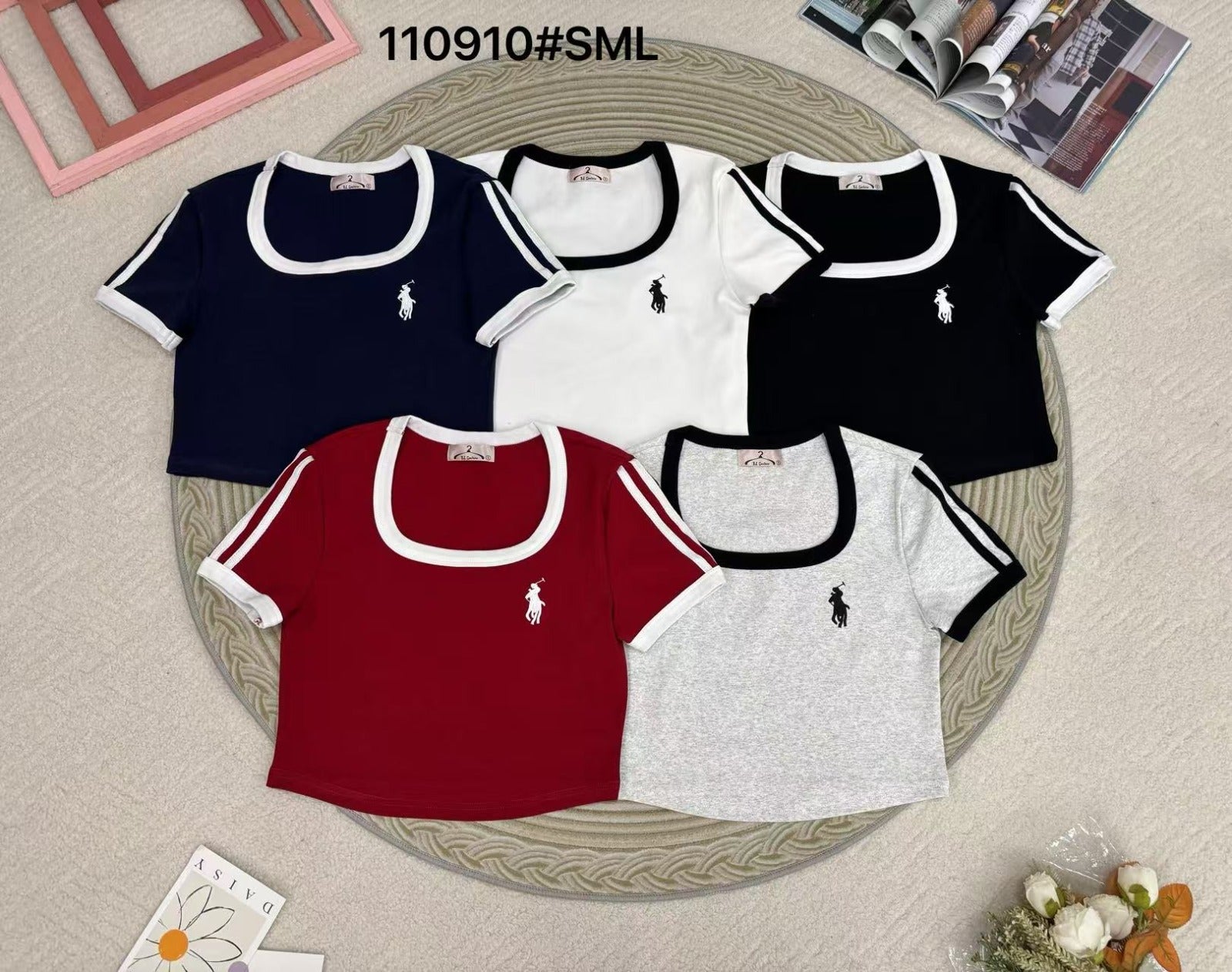 【T110910】高品质撞色包边polo刺绣纯棉弹力日常百搭上衣 ❤️❤️