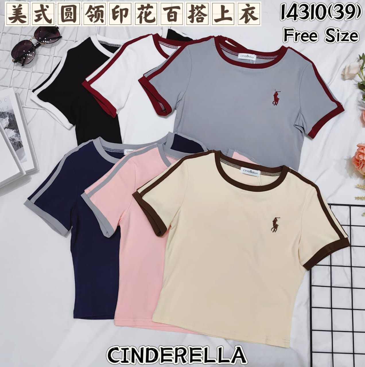 【T14310 / 9076】高品质纯棉弹力拼色polo刺绣休闲百搭上衣 ❤️❤️