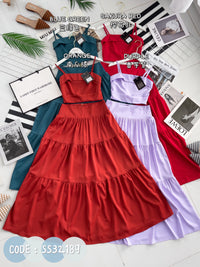 【SS32189】LFW独家爆款两件式仙气温柔风雪纺套装 自调无袖肩带抹胸上衣，后副伸缩弹力➕高腰显瘦大摆蛋糕长裙，内层有里布 ❤️❤️ 【B-R1-C3】