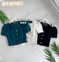 【T110378-1】方领短袖罗马时装上衣 ❤️❤️ 【C-R1-C1】