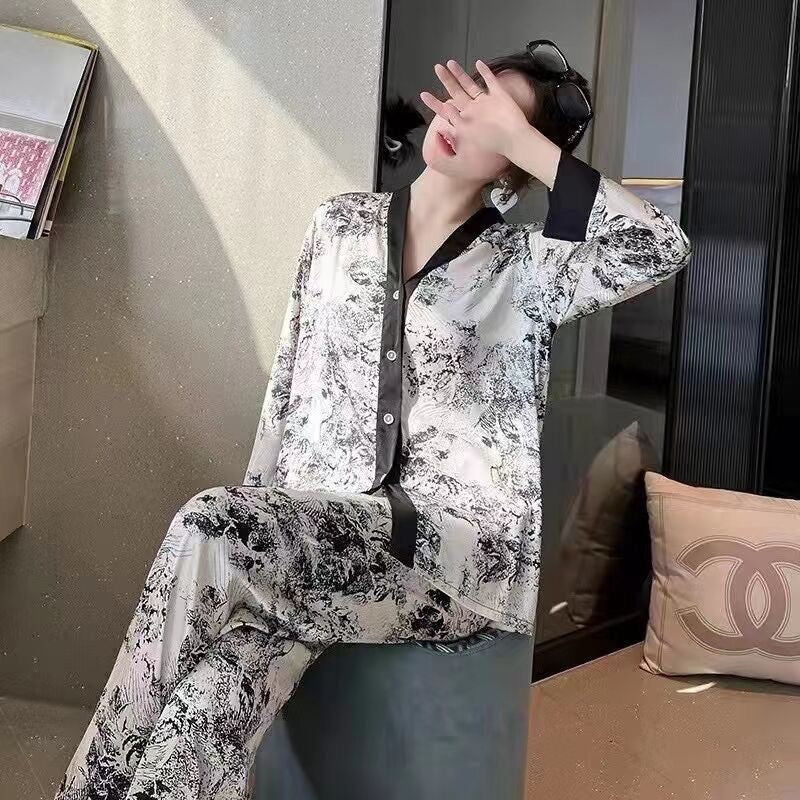 【SW2802】【礼盒装】国潮风水墨画四件套宽松冰丝居家服睡衣套装 ••肩带上衣➕短裤➕长袖上衣➕长裤•• ❤❤️