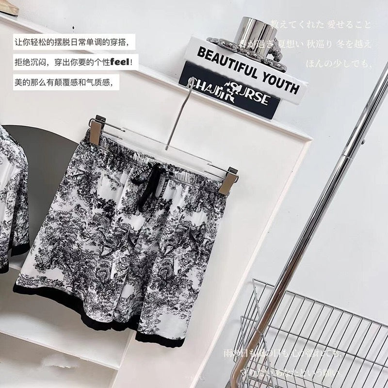 【SW2802】【礼盒装】国潮风水墨画四件套宽松冰丝居家服睡衣套装 ••肩带上衣➕短裤➕长袖上衣➕长裤•• ❤❤️